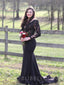 Sexy See Throuth Black Long Sleeves V-neck A-line Long Evening Prom Dresses, MR7701