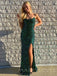 Mermaid Green Sequin Spaghetti Straps  Long Evening Prom Dresses, Cheap Custom Prom Dresses, MR7790