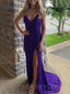 Mermaid Purple Sequin Spaghetti Straps Long Evening Prom Dresses, Cheap Custom Prom Dresses, MR7796