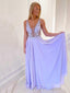 Lavender Chiffon A-line Appliques Long Evening Prom Dresses, Cheap Custom Prom Dresses, MR7799