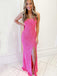 Mermaid Hot Pink Sequin Spaghetti Straps Long Evening Prom Dresses, Cheap Custom Prom Dresses, MR7800