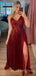 A-line Burgundy Sequin Spaghetti Straps Long Evening Prom Dresses, Cheap Custom Prom Dresses, MR7803