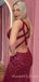Mermaid Burgundy Sequin V-neck Long Evening Prom Dresses, Cheap Custom Prom Dresses, MR7804