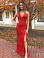 Red Sequin Mermaid Spaghetti Straps Long Evening Prom Dresses, Cheap Custom Prom Dresses, MR7834