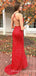 Red Sequin Mermaid Spaghetti Straps Long Evening Prom Dresses, Cheap Custom Prom Dresses, MR7834