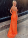 Orange Sequin Mermaid Long Evening Prom Dresses, Cheap Custom Prom Dresses, MR7849