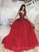 Burgundy Tulle Sparkly A-line Long Evening Prom Dresses, Ball Gown Prom Dresses, MR7878