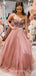 A-line Coral Strapless Beaded Long Evening Prom Dresses, Cheap Prom Dress, MR7895