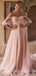 Off ShoulderTulle A-line Half Sleeves Appliques Lace Long Evening Prom Dresses, MR7898