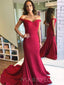 Off Shoulder Mermaid Long Burgundy Evening Prom Dresses, Cheap Custom Prom Dress, MR7905