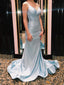 Sky Blue Satin Sparkly Long Mermaid Evening Prom Dresses, Cheap Custom Prom Dresses, MR7915