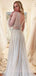 Champagne Tulle Long Sleeves A-line Beaded Long Evening Prom Dresses, MR7925