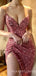 V-neck Sequin Spaghetti Straps Long Mermaid Evening Prom Dresses, Cheap Custom Prom Dresses, MR7947