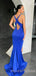 Mermaid Royal Blue Satin Spaghetti Straps Long Evening Prom Dresses, Cheap Custom Prom Dress, MR7988