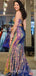 Mermaid Deep V-neck Sequin Spaghetti Straps Long Evening Prom Dresses, Cheap Custom Prom Dresses, MR7997