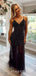Black Tulle Mermaid Beaded Spaghetti Straps Long Evening Prom Dresses, MR8019