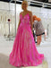 Hot Pink Sequin Sparkly A-line Long Halter Evening Prom Dresses, MR8020