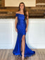 Royal Blue Satin One Shoulder Mermaid Long Evening Prom Dresses, Cheap Custom Prom Dresses, MR8032