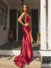 Burgundy Satin Spaghetti Straps Mermaid Long Evening Prom Dresses, Cheap Custom Prom Dresses, MR8033