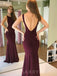 Burgundy Mermaid High-neck Long Evening Prom Dresses, Cheap Custom Prom Dresses, MR8035