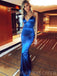 Royal Blue Satin Spaghetti Straps Long Mermaid Evening Prom Dresses, Cheap Custom Prom Dresses, MR8076