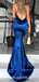 Royal Blue Satin Spaghetti Straps Long Mermaid Evening Prom Dresses, Cheap Custom Prom Dresses, MR8076