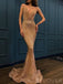 Gole/Black Satin Spaghetti Straps Long Mermaid Evening Prom Dresses, Cheap Custom Prom Dresses, MR8080