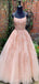 A-line Pink Tulle Appliques Spaghetti Straps Long Evening Prom Dresses, MR8092
