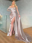 Long Sleeves Mermaid Long Evening Prom Dresses, High Slit Custom One Sleeves Prom Dresses, MR8320