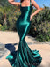 Dark Green Satin Mermaid Spaghetti Straps Long Evening Prom Dresses, Cheap Custom Prom Dresses, MR8430