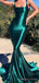 Dark Green Satin Mermaid Spaghetti Straps Long Evening Prom Dresses, Cheap Custom Prom Dresses, MR8430
