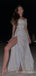 A-line White Side Slit Long Evening Prom Dresses, Custom Off Shoulder Prom Dress, MR8484