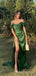 A-line Green High Slit Long Evening Prom Dresses, Custom Prom Dress, MR8491