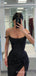 Off Shoulder Black Sequin Mermaid Bateau Long Evening Prom Dresses, Custom Prom Dress, MR8504