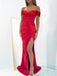 Red Satin Off Shoulder Mermaid Sweet Heart Long Evening Prom Dresses, Custom Side Slit Prom Dress, MR8515