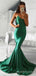 Simple Spaghetti Straps Mermaid Green Satin Long Evening Prom Dresses, Custom Prom Dress, MR8526
