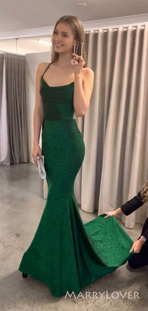 Simple Spaghetti Straps Green Mermaid Long Evening Prom Dresses, Custom Prom Dress, MR8535