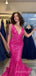 Deep V-neck Mermaid Sequins Long Evening Prom Dresses, Custom Prom Dress, MR8551