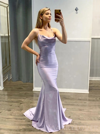 Simple Spaghetti Straps Satin Long Evening Prom Dresses, Custom Mermaid Prom Dress, MR8553