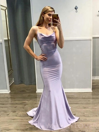 Simple Spaghetti Straps Satin Long Evening Prom Dresses, Custom Mermaid Prom Dress, MR8553