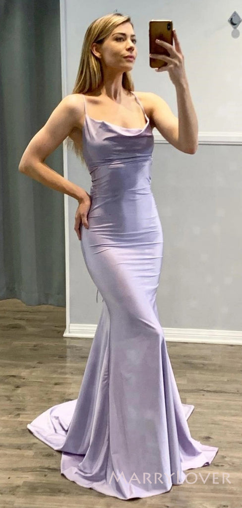 Simple Spaghetti Straps Satin Long Evening Prom Dresses, Custom Mermaid Prom Dress, MR8553