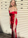 Simple Red Satin Mermaid Long Evening Prom Dresses, Custom Off Shoulder Prom Dress, MR8561