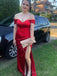 Simple Red Satin Mermaid Long Evening Prom Dresses, Custom Off Shoulder Prom Dress, MR8561