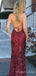 Simple Spaghetti Straps Sequins Long Evening Prom Dresses, Custom Mermaid Prom Dress, MR8573
