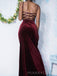 Mermaid Burgundy Velvet Spaghetti Straps Long Evening Prom Dresses, Custom Prom Dress, MR8606