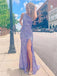 One Shoulder Sequins Mermaid Long Evening Prom Dresses, Custom Side Slit Prom Dress, MR8621