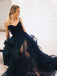 A-line Navy Blue Tulle Spaghetti Straps Long Evening Prom Dresses, Custom Prom Dress, MR8664