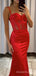 Mermaid Red Satin Spaghetti Straps Long Evening Prom Dresses, Custom Prom Dress, MR8674