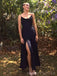 A-line Black Satin Side Slit Long Evening Prom Dresses, Custom Prom Dress, MR8696