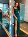 Simple Dark Green Satin Mermaid Long Evening Prom Dresses, Custom Side Slit Prom Dress, MR8698